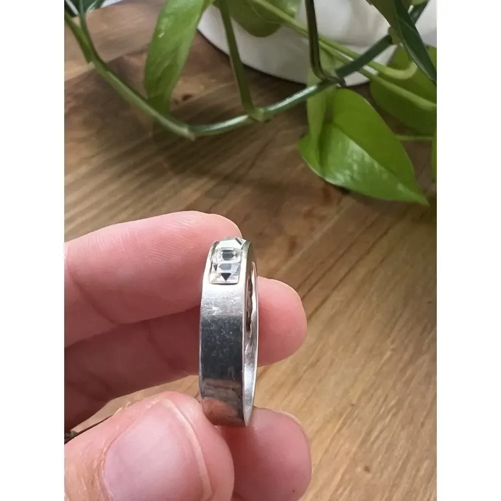 Silver‎ Size 8 Princess Cut Clear Band Eternity Ring Modernist Minimalist